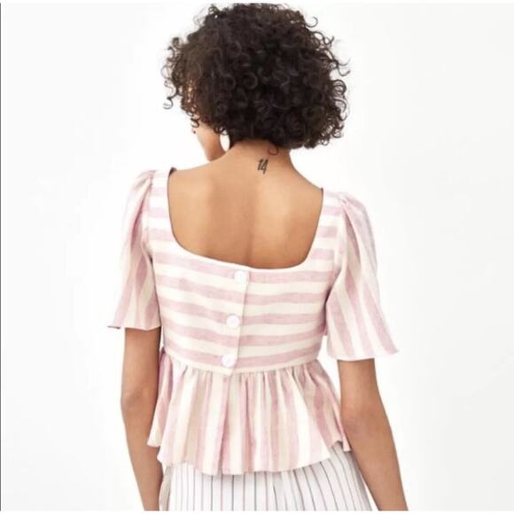 Zara TRF Collection Striped Linen Peplum Top - Picture 3 of 6